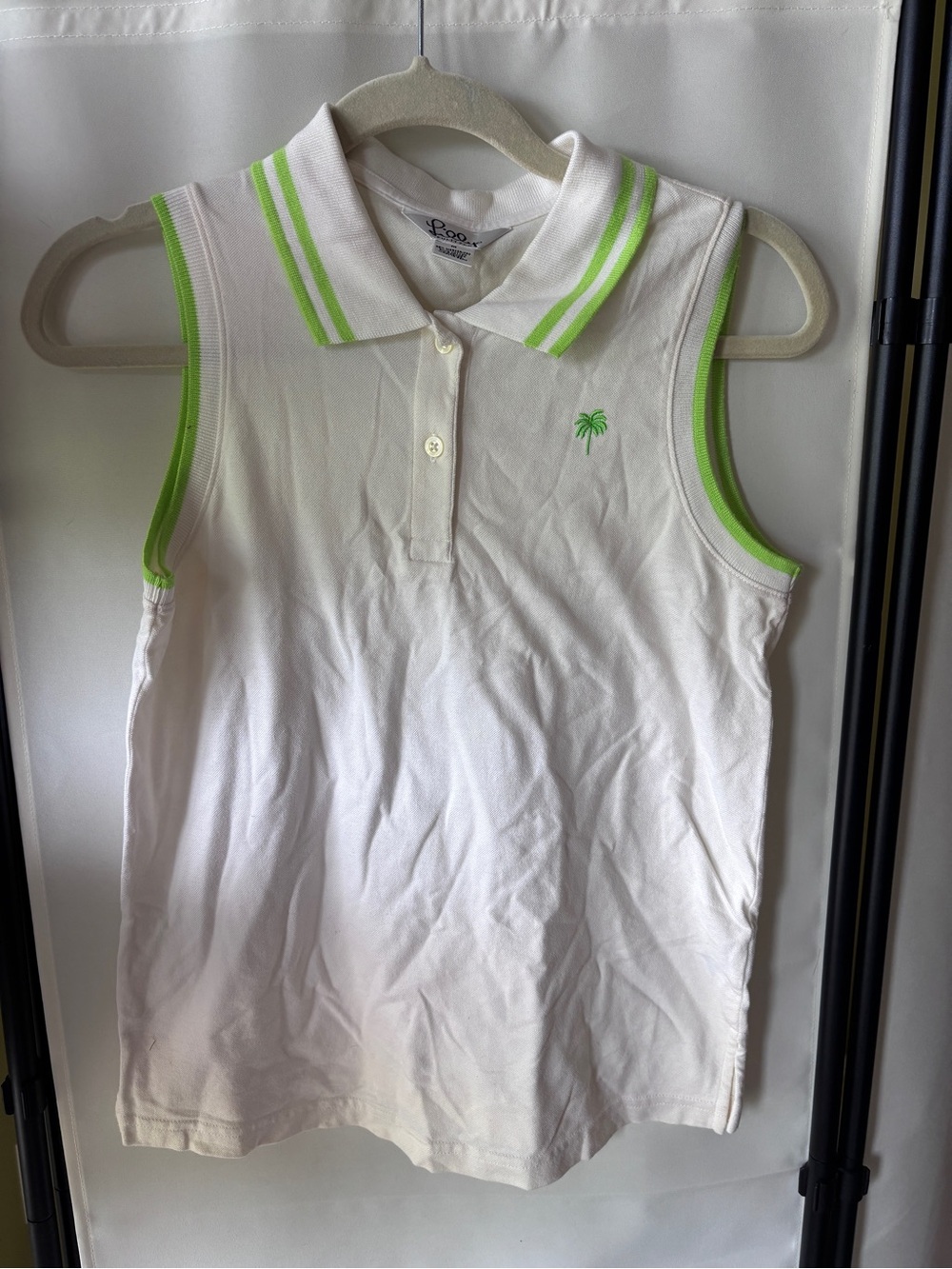 Lilly Pulitzer White Sleeveless Polo with Neon Green Trim